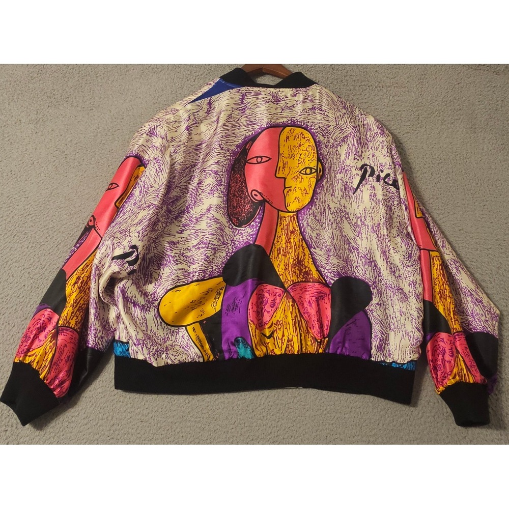 Picasso Jacket Abstract Art to Wear Mens Size Medium Satin Multicolor Reversible - Picture 5 of 8